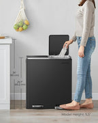 SONGMICS Trash Can, 2 x 8 Gallon (2 x 30 L) Garbage Can for Kitchen, with 15 Trash Bags, 2 Compartments, Plastic Inner Buckets and Hinged Lids, Airtight, Black ULTB60BK