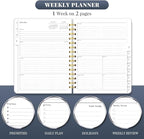 2026 Planner 8.5 x 11, Large Weekly Monthly Planners with Tabs, A4 Spiral Bound Daily Calendar 2026 Planner, 12 Month Agenda from Jan. to Dec., Flexible Cover Appointment Book(Smill Sun)