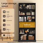 TVU 6-Tier Wooden Bookshelf, 77.2" Tall Farmhouse Style Open Bookcase, 31.5" W Standing Book Shelf with Storage, Suitable for Study, Living Room, Office, Blcak