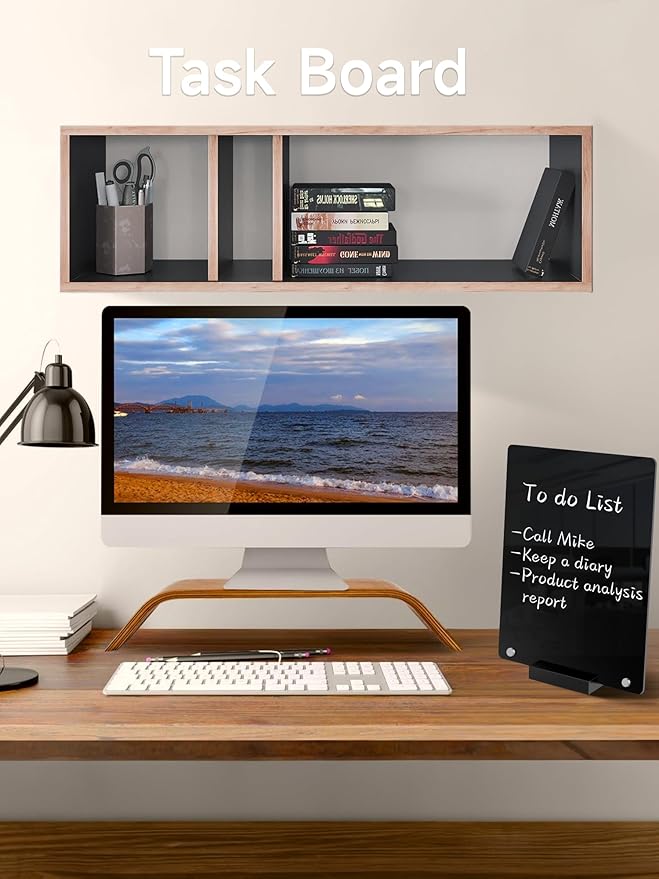 Kivsty Acrylic Black Dry Erase Board with Stand - 12” x 8” Small Desktop Whiteboard with Marker, Reusable Desk Blackboard, to-Do List, Planner, Memo Clipboard, Menu Board for Office, Home, Bar