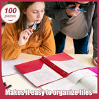 Lincia 100 Pcs Plastic Folders with Pockets and Prong Folders with Prongs 2 Pockets for Office, School for Students, Teachers, Office Workers(Red)