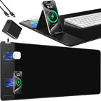 Mouse Pad, Office Desk Mat, Large Gaming Mousepad with Superior Micro-Weave Cloth, XXL Desk Pad with Stitched Edges, Non-Slip Writing Pad for Gamer, Laptop, Work & Home (Black with 20W PD Charger)