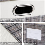 PRANDOM Collapsible Storage Bin with Lid [3-Pack] Fabric Foldable Storage Box Organizer Container Basket Cube with Cover for Home Bedroom Closet Office Nursery Gray plaid & Cream(14.9x9.8x9.8)