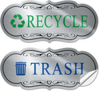 ASAVI Trash & Recycle Stickers – 2-Pack Self-Adhesive Vinyl Labels, Waterproof & Durable (Brushed Silver Green Blue, Medium 6.3 x 2.7 inches)