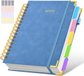 Hardcover Spiral Notebook Journal with Removable Dividers Tabs, 300 Pages Leather 5 Subject Notebook College Ruled, 8"x10" Large B5 Notebooks for Work School, Lined Journal for Women, Light Blue