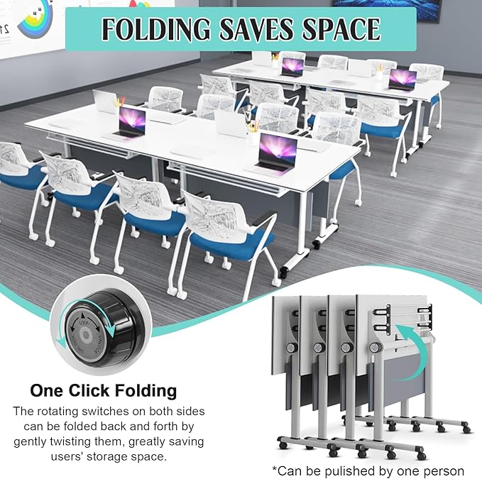 Conference Table,55.1''Folding Conference Room Table for 4-12 People,Mobile Flip Top MeetingTraining Table with Different Coulor and Styles for Offices, Classrooms,Meeting Room (4, 61''B)