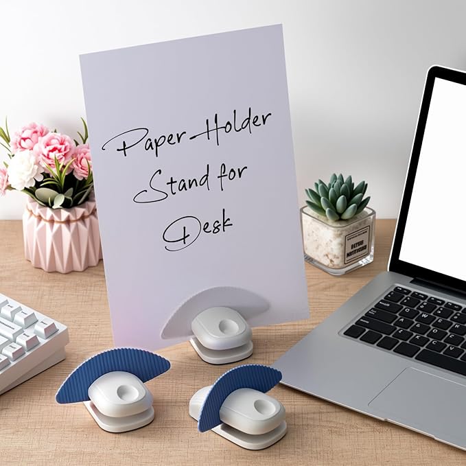 Faccito 3 Pcs Paper Holder Stand for Typing Non-Slip Mat Desktop Folder Document Holder with Anti-Slip Pads Portable Copy Stand Desktop Clamp for A4 Paper Office Reading (Blue)