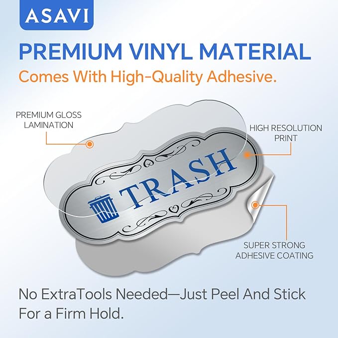 ASAVI Trash & Recycle Stickers – 2-Pack Self-Adhesive Vinyl Labels, Waterproof & Durable (Brushed Silver Green Blue, Medium 6.3 x 2.7 inches)