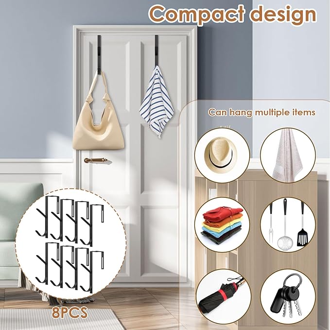 LSCSJUNS 8Pcs Cubicle Hook Sturdy Metal Wall Hooks Adjustable Hangers with Screwdriver Space Saving Cubicle Fabric Hooks for Hanging Clothes Hats Towel