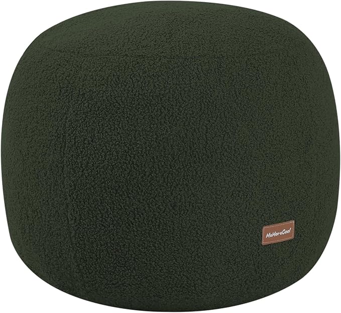 MeMoreCool Stuffed Round Pouf Ottoman Foot Rest, Floor Pouf Foot Stool with Soft Foam Chunk Filling, Small Round Ottoman Footstool Circle Footrest for Living Room, Green