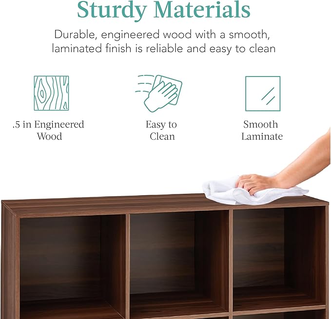 Best Choice Products 6-Cube Storage Organizer, 13.5in Shelf Opening, Bookcase, Display Shelf, Customizable w/ 3 Removable Back Panels – Walnut