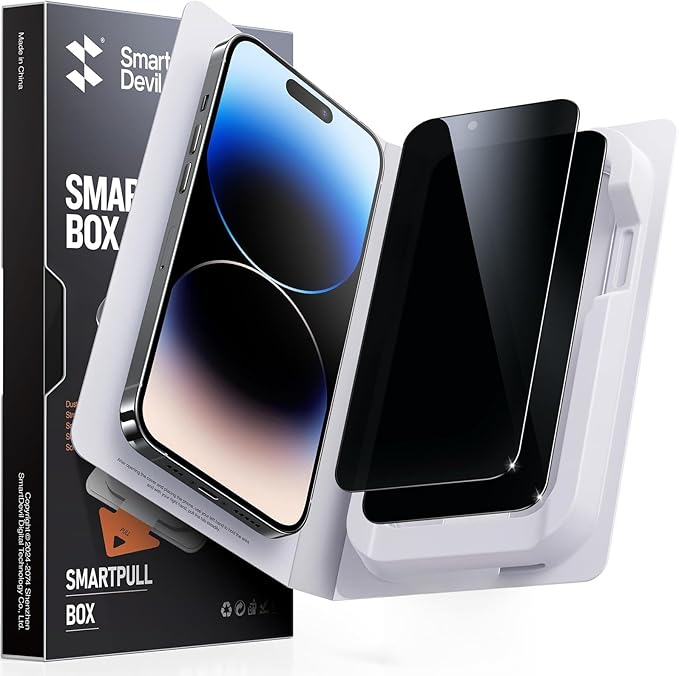 SMARTDEVIL 2 Pack for iPhone 14 Pro Privacy Screen Protector, Military Grade Shatterproof, 9H Hardness, Anti-Spy Tempered Glass, Fast & Easy Instlltion, Case Friendly