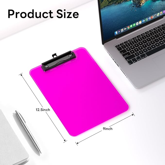 Zoenley A4 Plastic Clipboard Set of 12, Dark Colorful12.5 x 9" Letter Size for Classroom, Students, Teacher, Nurse, A4 Clear 8.5 x 11 Clip Board with Low Profile Black Clip, Office & School Supplies