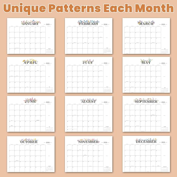 2026 Desk Calendar - 18 Month Desktop Calendars (Jan 2026–Jun 2027),Large 22x17 Monthly Calendar with Home & Office Floral Desk Pad Calendars (Brown, 22*17)