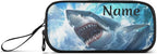 BOENLE Custom Shark Blue Ocean Wave Pencil Case Box Boys Girls Personalized Name Large Pencil Pouch Stationery Pen Bag Organizer for Kids Adults School Office