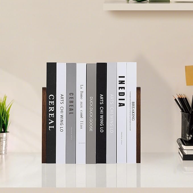 VIVTOB Book Ends, Black Walnut Wooden Bookends for Shelves - Heavy Duty Non-Slip Book Organizers, Upgraded Large Decorative Bookend Holders for Home, Kitchen, Office, Set of 2, Large