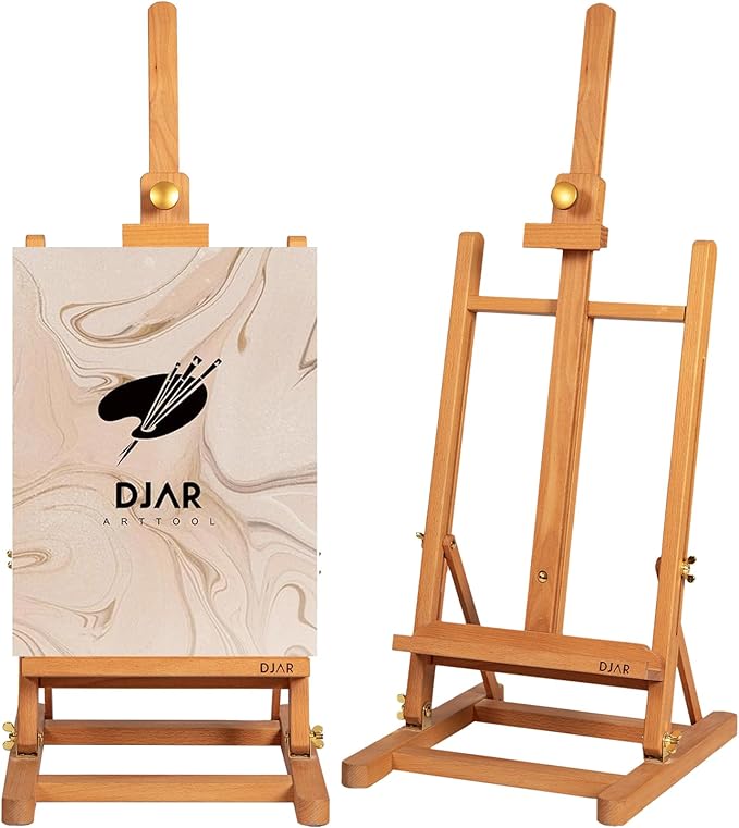 DJAR H- Frame Tabletop Painting Easel, Adjustable Solid Beech Wood Desktop Art Easel, Hold Canvas Up to 27.5", Assembly-Free Art Stand for Artist, Student, Natural