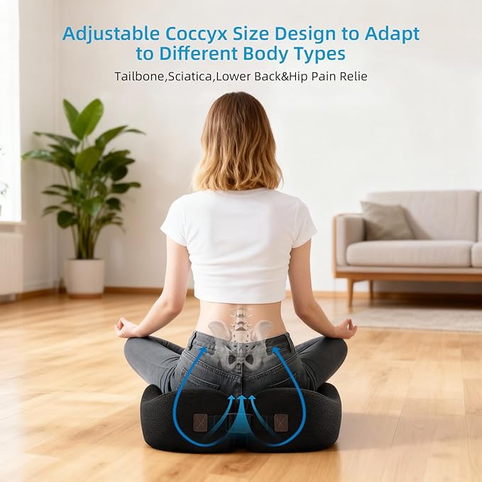 LSMColda Extra-Dense Seat Cushions for Office Chairs, Orthopedic Seat Cushion for Desk Chair, Car, Wheelchair, Ergonomic Sciatica Support, Hip & Tailbone Pain Relief Cushion for Long Sitting (Black)