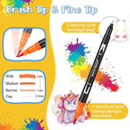 Mzh Art Coloring Pens,72 Dual Tip Brush Markers with Fineliner & Brush Felt Tip Pens Set, Art Watercolour Marker with Case for Adults Kids Colouring Calligraphy Drawing Sketching