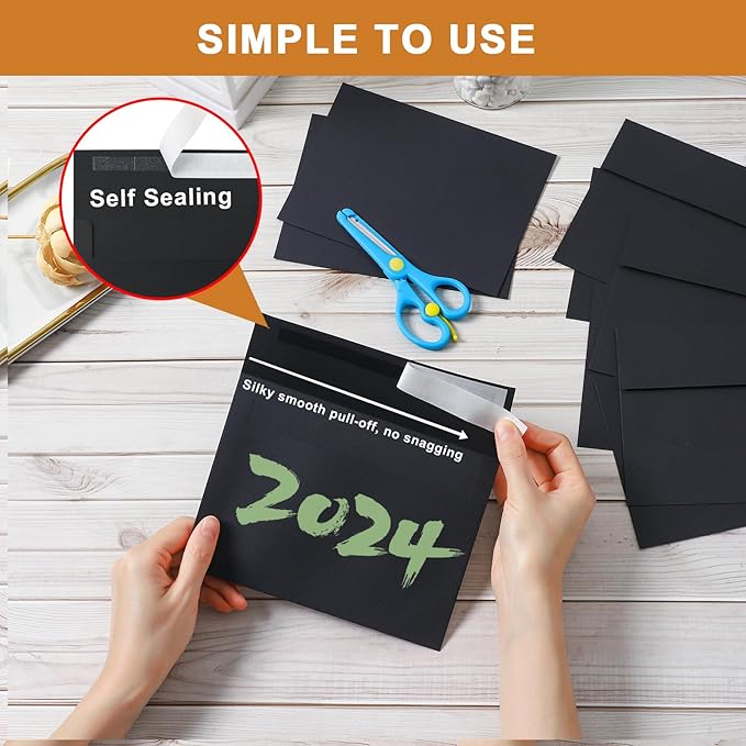 Silunkia Black Blank Note Cards and Envelopes 5 x 7 Heavyweight Flat Cardstock and A7 Envelopes Printable Self Seal 20 Packs for Birthday, Wedding Invitations, Thank You Cards, Baby Shower