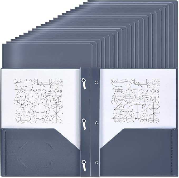 Lincia 100 Pcs Plastic Folders with Pockets and Prong Folders with Prongs 2 Pockets for Office, School for Students, Teachers, Office Workers(Grey Blue)