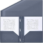 Lincia 100 Pcs Plastic Folders with Pockets and Prong Folders with Prongs 2 Pockets for Office, School for Students, Teachers, Office Workers(Grey Blue)
