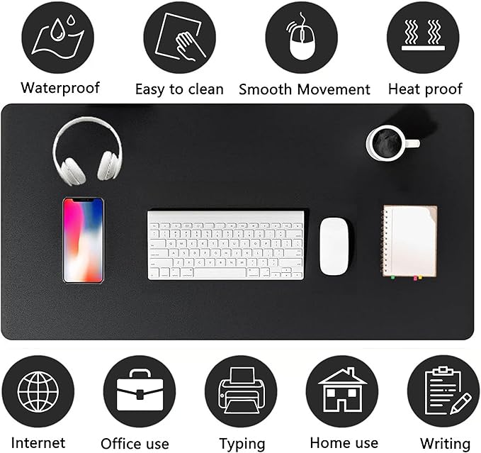 PU Leather Desk Pad Protector Gaming Mouse Pad Non Slip Desk Mat for Keyboard and Mouse Waterproof Desk Writing Pad for Office and Home Desk Accessories(Black, 35.4 * 17.7)