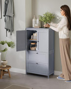 VASAGLE Floor Storage Cabinet, Freestanding Storage Unit with 2 Drawers and 2 Doors, Adjustable Shelf, 11.8 x 23.6 x 43.3 Inches, for Entryway, Bathroom, Dove Gray UBBC551G02