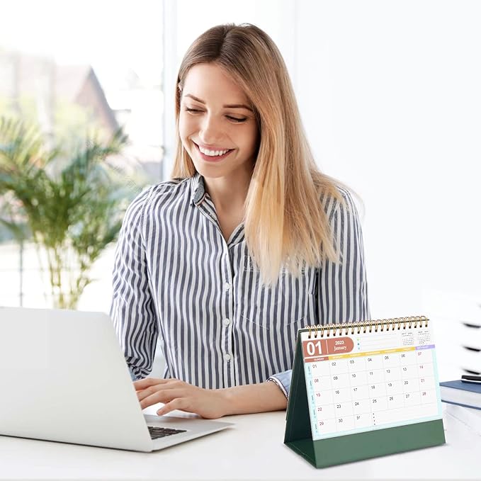 Small Desk Calendar 2026, Standing Flip Desktop Calendar from January 2026 to June 2027 - Metal Ring Twin-Wire Binding Monthly Desktop Calendar for Home Office School (Green)