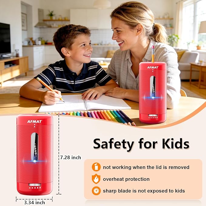 AFMAT Electric Pencil Sharpener, Fully Automatic Pencil Sharpener, Auto in & Out, Rechargeable Hands-Free Sharpeners for Jumbo & Colored Pencils (6.5-12mm), Portable for Home/Classroom/Office PSC2