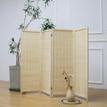 Furnnylane 4 Panel Short Room Divider Screen,Beige Freestanding Partition,Small Bamboo Panel Divider for Room Seperation,3.95 FT Tall