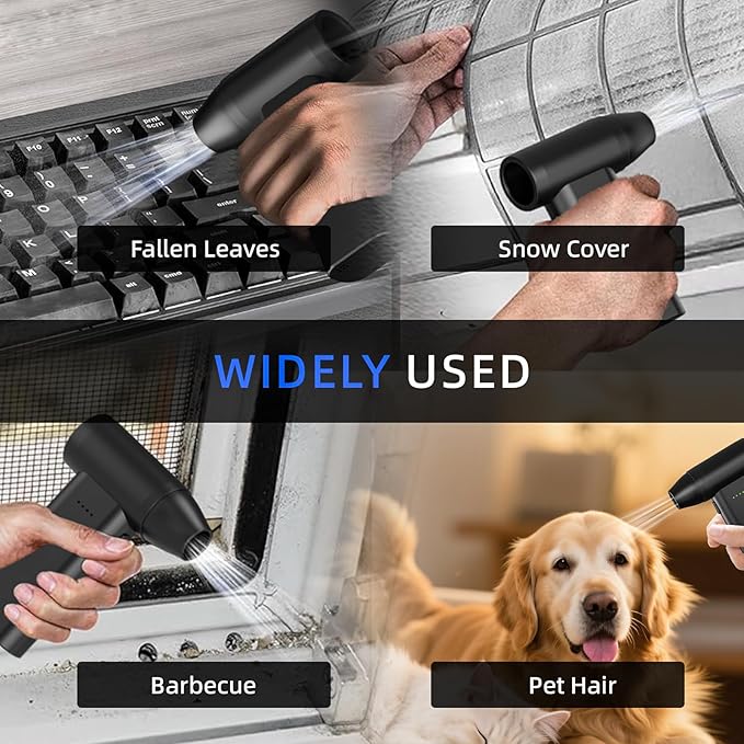Novyllis Electric Compressed Air Duster Mini Blower Cordless with Computer Vacuum Cleaner kit Lighting 180,000 RPM 5 Speed Handheld 3 in 1 USB-C for pc Keyboards Home Car BBQ Grill