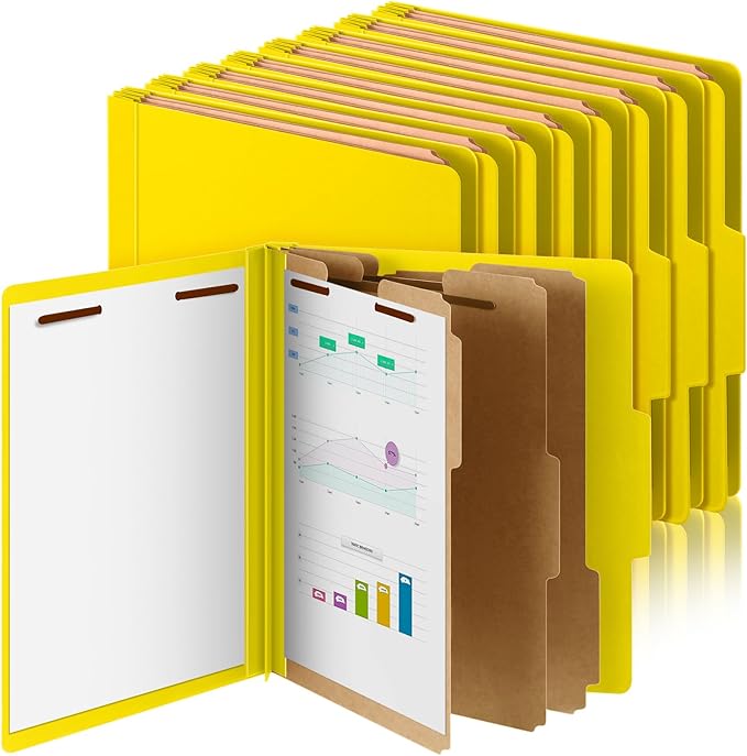 Skyygemm 12 Pcs Classification Folders Letter Size, 3 Divider Pressboard File Folder with Fasteners, Expanding File Organizer Bulk for School Teachers, Office Employee, Coworker, Staff (Yellow)