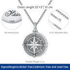 Compass Necklace for Women Men 925 Sterling Silver Pendant Urn Necklaces for Ashes Picture Locket Necklace Anchor Necklace Viking Necklace Crystals CZ Moonstone Abalone Shell Turquoise Compass Jewelry