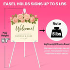 VAIIGO 63" White Easel Stand for Wedding Sign Poster Display Easel Folding Art Easel for Floor Adjustable Metal Easel Instant Tripod Easel for Display Painting Wedding Shower Sign Easel, 1Pack