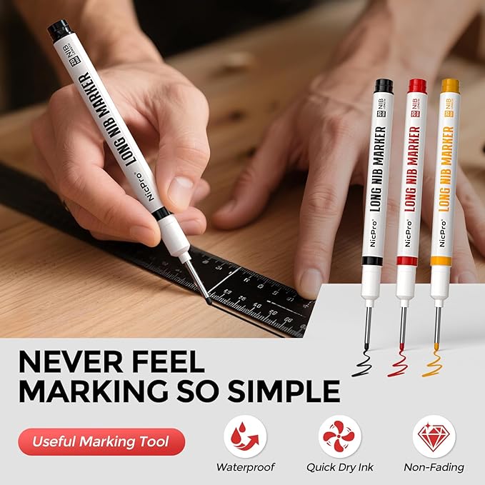 Nicpro 6 Pack CP1000 Carpenter Pencils with Sharpener, Mechanical Pencil Set with 66 Refills, Deep Hole Long Nib Marker Pens, Heavy Duty Woodworking Tools Construction Pencil for Architect Marking