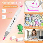 Caliart Pastel Alcohol Markers Brush Tip, 100 Colors Dual Tip Coloring Marker Pen Set Brush & Chisel, Art Supplies Gift for Adults Coloring Book Artists Sketch Drawing Illustration