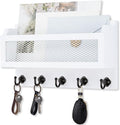 Nekon Mail and Key Holder for Wall Decorative, 11 Inch Wooden Wall Key Organizer with 5 Key Hooks, Wall Mount Storage Shelf for Entryway Hallway (White)