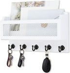 Nekon Mail and Key Holder for Wall Decorative, 11 Inch Wooden Wall Key Organizer with 5 Key Hooks, Wall Mount Storage Shelf for Entryway Hallway (White)