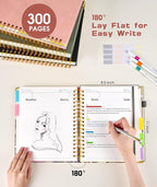 Hardcover Spiral Notebook 8.5"x11" Journal with Removable Dividers Tabs, 300 Pages Leather 5 Subject Notebook College Ruled, Large A4 Notebooks for Work School, Lined Journal for Women, A4 Brown