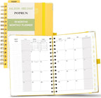 POPRUN Monthly Planner 2026-2027 Spiral Hardcover (6.25'' x 8.5''), 18 Months Calendar (Jan.2026-Jun.2027) - 2 Pages per Month with Dotted Note Pages, Sunday Start, Laminated Tab - Light Yellow