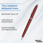 DISCOUNT PROMOS Langham Ballpoint Pens Set of 10, Bulk Pack - Black Ink, Great for Office, School, Business, Tradeshows - Burgundy