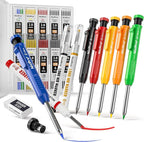 Nicpro 6 Pack CP1000 Carpenter Pencils with Sharpener, Mechanical Pencil Set with 66 Refills, Deep Hole Long Nib Marker Pens, Heavy Duty Woodworking Tools Construction Pencil for Architect Marking