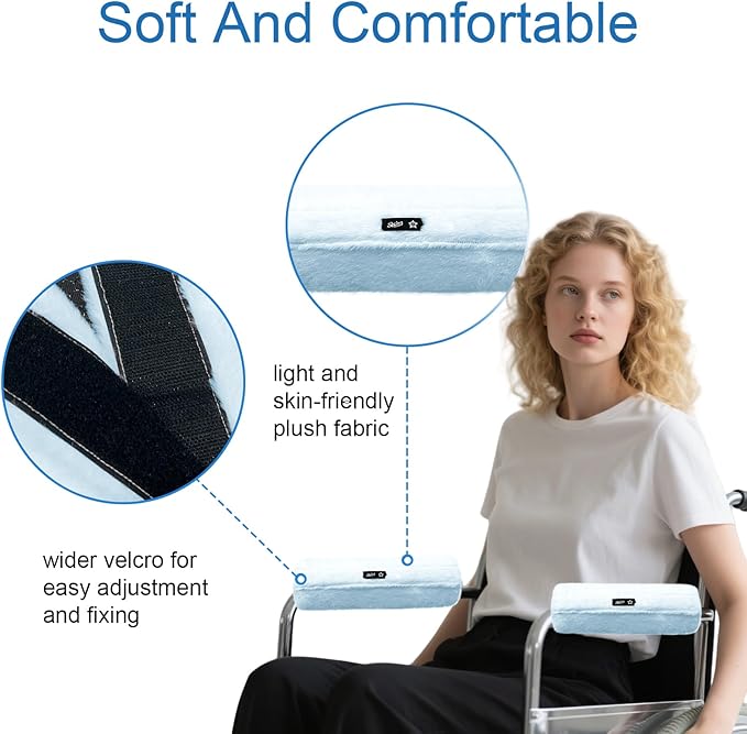 SPRING SEAON Wheelchair Armrest Covers 2 Pack Soft Memory Foam Wheelchair armrest Pads Wicking Washable for Office Transport Chair (Sky Blue)