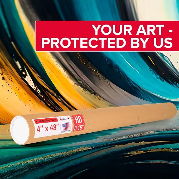 Paclord 4" x 48" Heavy-Duty Reinforced Cardboard Mailing Tube, Pack of 6 Tubes with 12 Caps – Secure USPS Approved – Great for Shipping and Storing of Prints, Artwork, Posters or Documents
