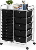 GLACER 15 Drawers Rolling Cart, Storage Cart with w/Removable Drawers & Steel Frame, Multipurpose Organizer Cart w/Sleek Handle, Utility Cart on Lockable Wheels for Home, School, Office (Black)