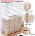 Fei Bi Hanging rose gold file organizer with 12 letter sized hanging folders, file basket, file box, storage box, office and school supplies