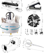 Gawsey Desk Organizers and Accessories Set with 360-Degree Rotating Pen Holder, Acrylic Stapler, Tape Holder, Staple Remover, Binder/Paper Clips Kit, Scissor and 1 Box of Staples
