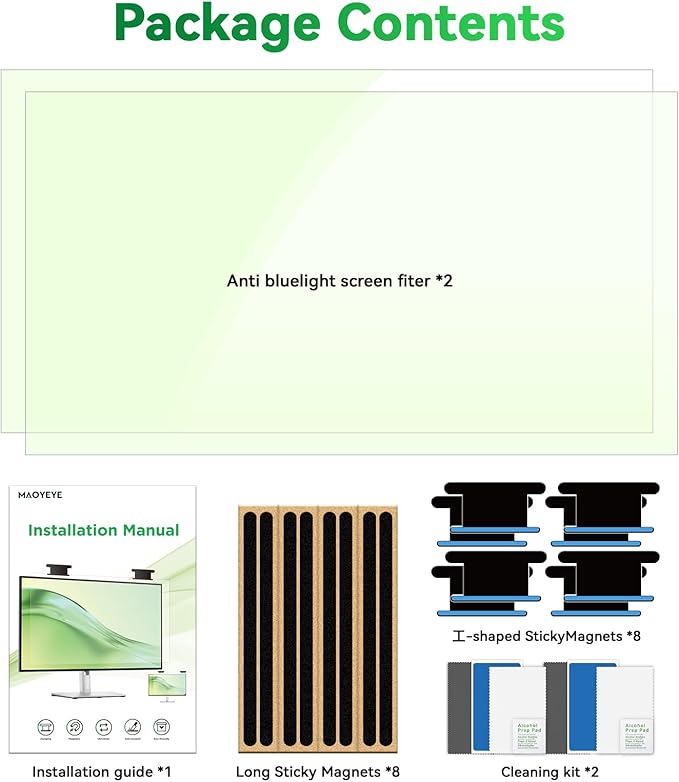 [2 Pack] Magnetic Hanging 21.5 in Computer Anti Blue Light Screen Protector for16:9 Aspect Ratio Widescreen Monitor, Eye Protection Anti-Glare Light LED PC Screen Protector, Removable 21.5in Protective Film