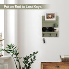 Lucundm Key Holder Wall Mount, Mail Shelf Decor with 3 Key Hooks, Versatile Wood Wall Organizer for Entryway Hallway (8.2” x 10.6”x 3.6”) (Sage Green)